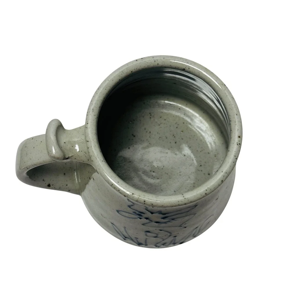 VINTAGE Studio Pottery Cobalt Blue Floral Stoneware Mug Thumb Rest